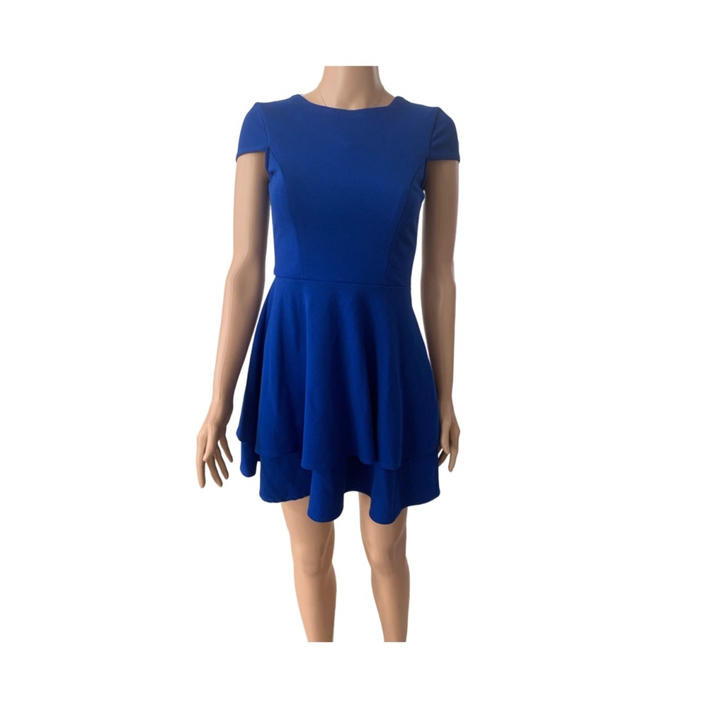 B DARLIN Womens Tiered Tie-back Party Fit and Flare Dress Royal Blue Size 5/6